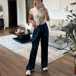 ABERCROMBIE & FITCH Satin Navy Pull on Elastic Waist Pants XS